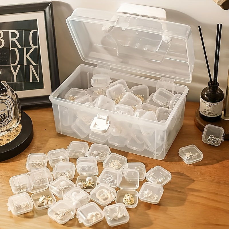 24 Pack Clear Plastic Mini Storage Boxes, Organiser for Accessories